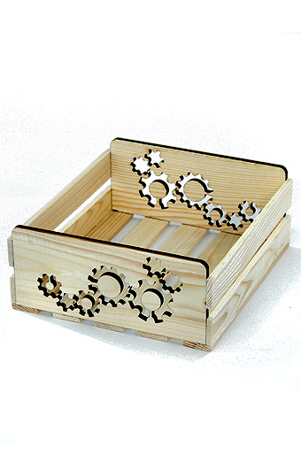 Подарочные Коробка деревянная 125/613-93 лоток прямоуг. с резными ручками- шестеренки / ПОД ЗАКАЗ от производителя