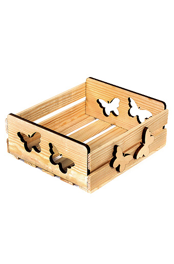 Подарочные Коробка деревянная 125/110-93 лоток прямоуг. с резными ручками- бабочки натуральные от производителя