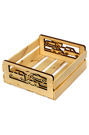 Подарочные Коробка деревянная 125/617-93 лоток прямоуг. с резными ручками- бибики / ПОД ЗАКАЗ от производителя