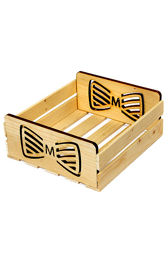 Коробка деревянная 125/618-93 лоток прямоуг. с резными ручками- галстук-бабочка