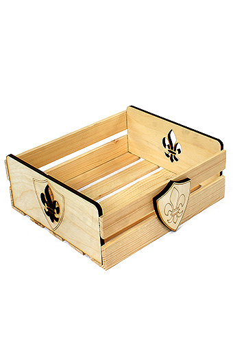 Коробка деревянная 125/620-93 лоток прямоуг. с резными ручками- флёр-де-лис